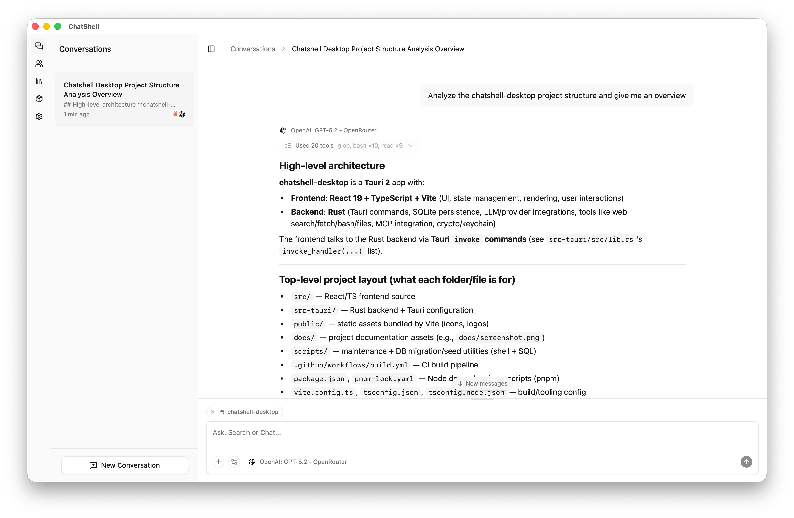 ChatShell analyzing project structure
